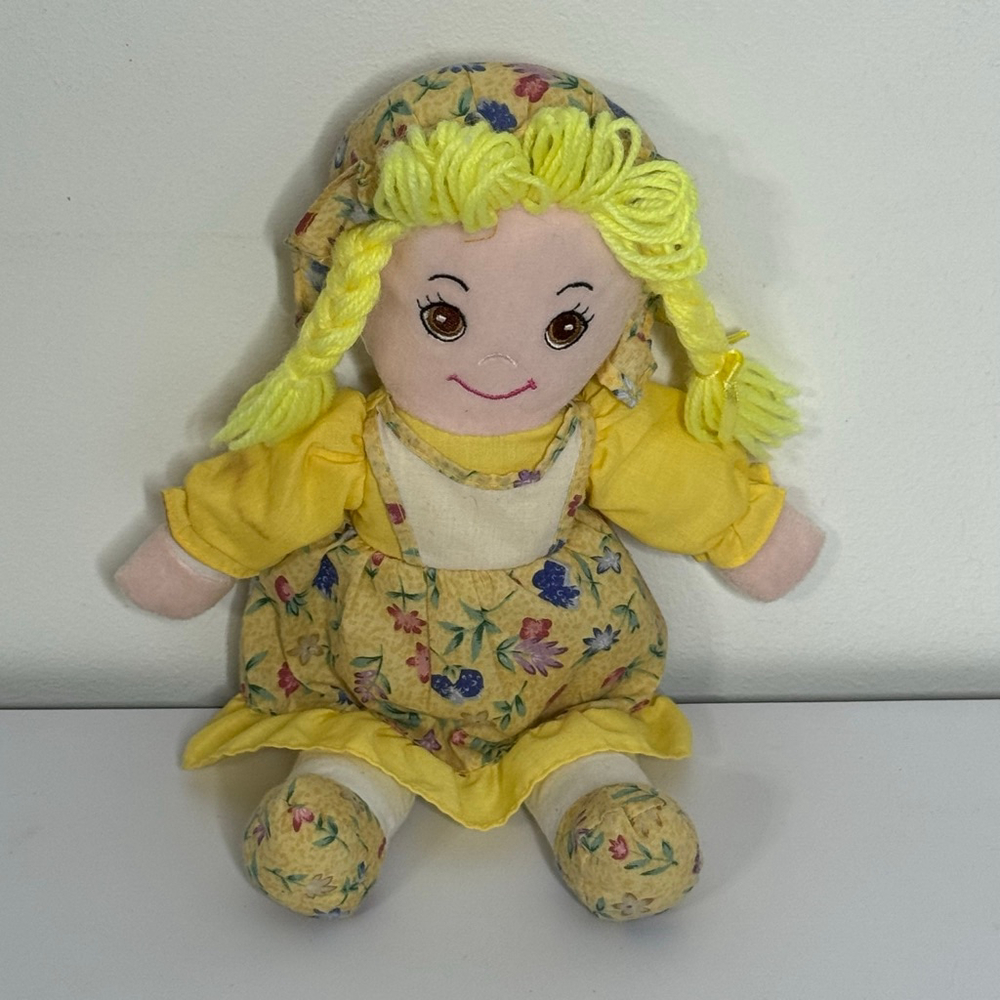 Atico International USA Blonde Yarn Hair Soft bodied Adorable Rag Doll by 12"